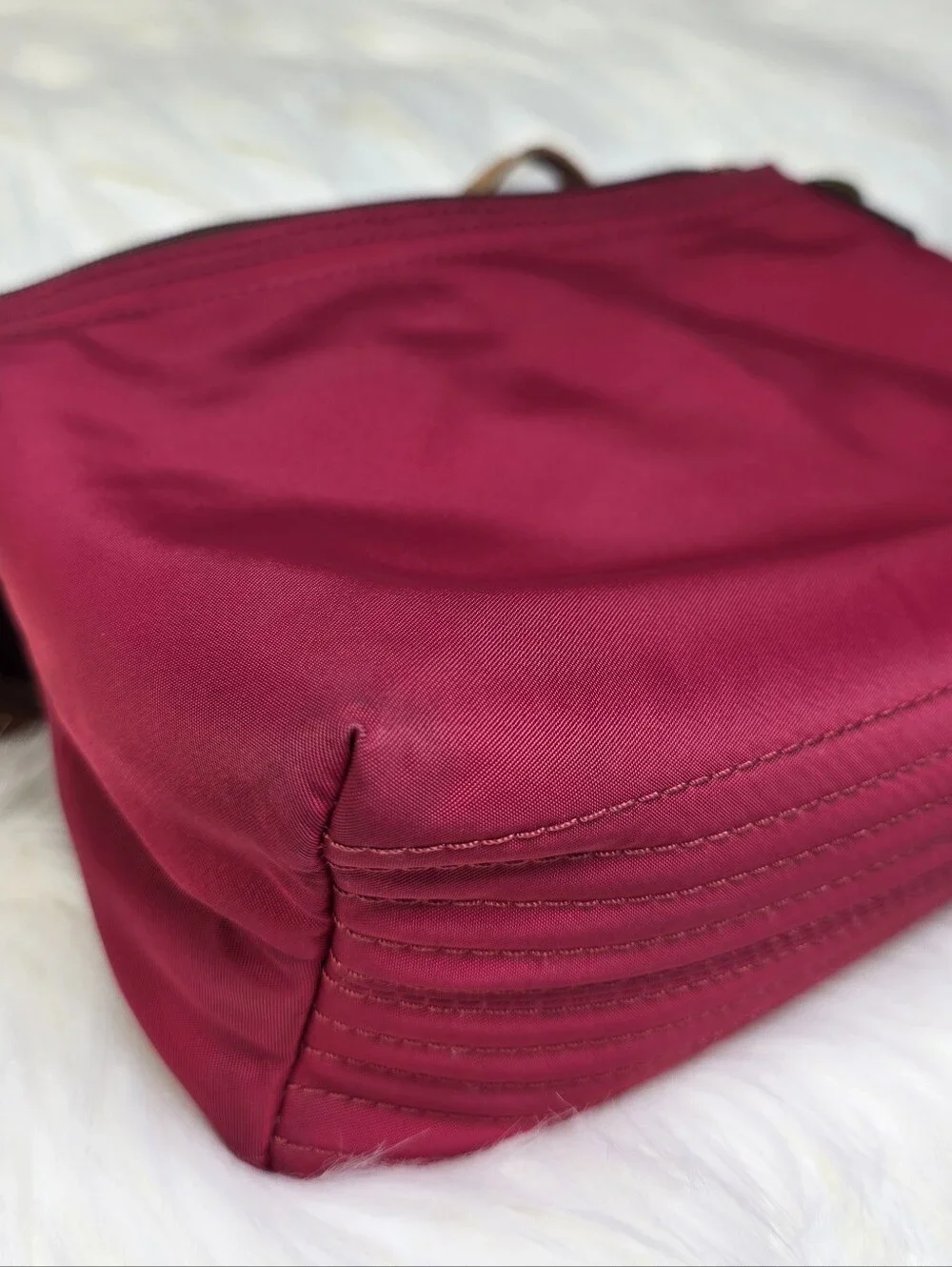 Dooney & Bourke Red Nylon Shoulder Bag Leather Strap